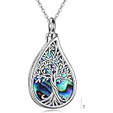 URONE Urn Necklaces for Ashes 925 Sterling Silver Abalone Shell Tree of Life Cremation Jewelry for Ashes Memory Jewelry for Women Men