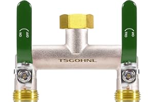 Yayamz Garden Hose Splitter, 3/4” Rust and Freeze Resistant Outdoor Hose Manifold with 2 green Extra Long Handles Faucet Adapter-Heavy Duty Brass Nickel Plated 2-Way Valve