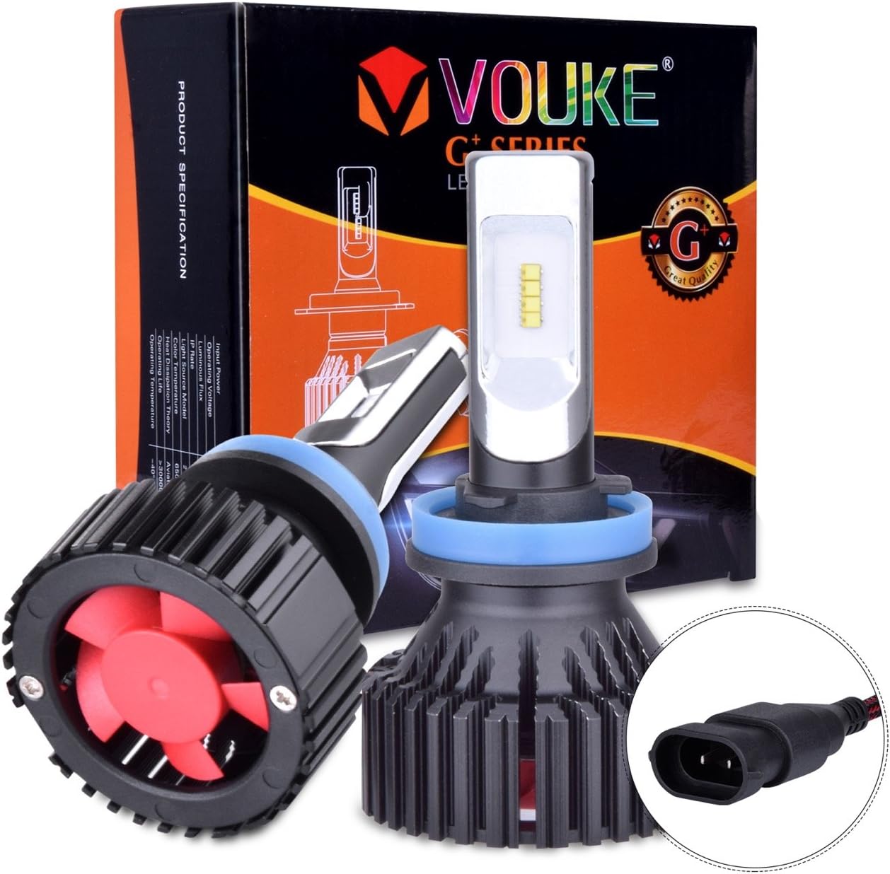 Vouke G+ H11 H8 H9 Low Beam headlamp Fog Driving Light 8000 Lumens with Extremely Bright Phi ZES AEC Chips All-in-One LED Headlight Conversion Kit Halogen Head Light Replacement 6500K White