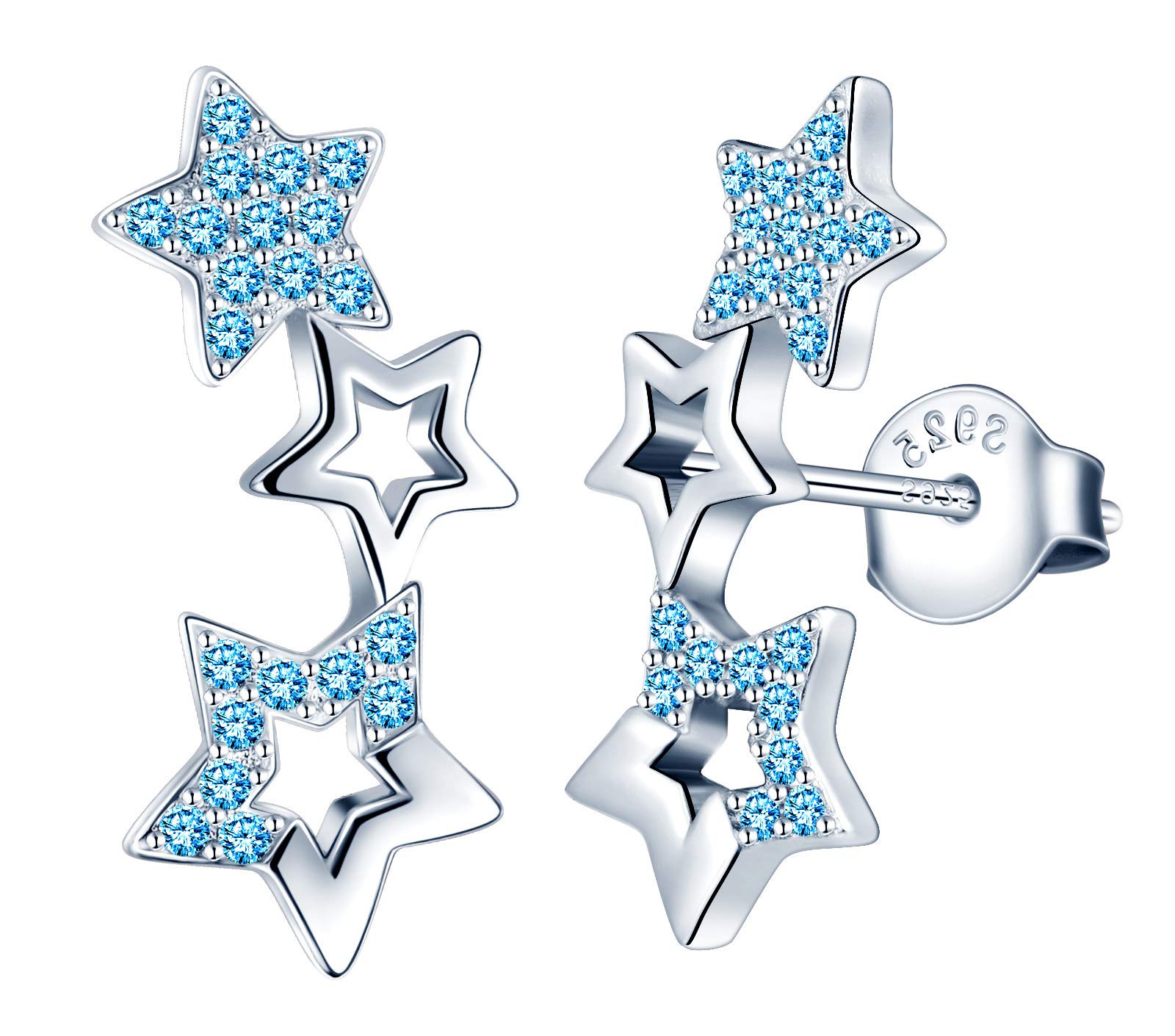 MicLee Woman's girl's Earrings, 925 Sterling silver star earrings, Shiny diamond meteor earrings studs inlaid zircon