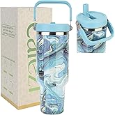 Cafezi 40 oz Insulated Tumbler with Top Handle and Flip Straw, Vacuum Insulated Stainless Steel Cup with Leak-Proof Lid, Sweat-Free, Fits Cup Holder, Keeps Ice Cold up to 30 Hours
