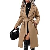 OPCAKM Women's Winter Wool Blend Pea Coat Double Breasted Notch Lapel Long Trench Coat
