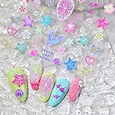 5D Embossed Ocean Life Nail Art Stickers Decals Self Adhesive Seashell Starfish Nail Decals Sea Colorful Designs Summer Nail Stickers Mermaid Manicure Sliders for Women DIY Nail Art Decorations