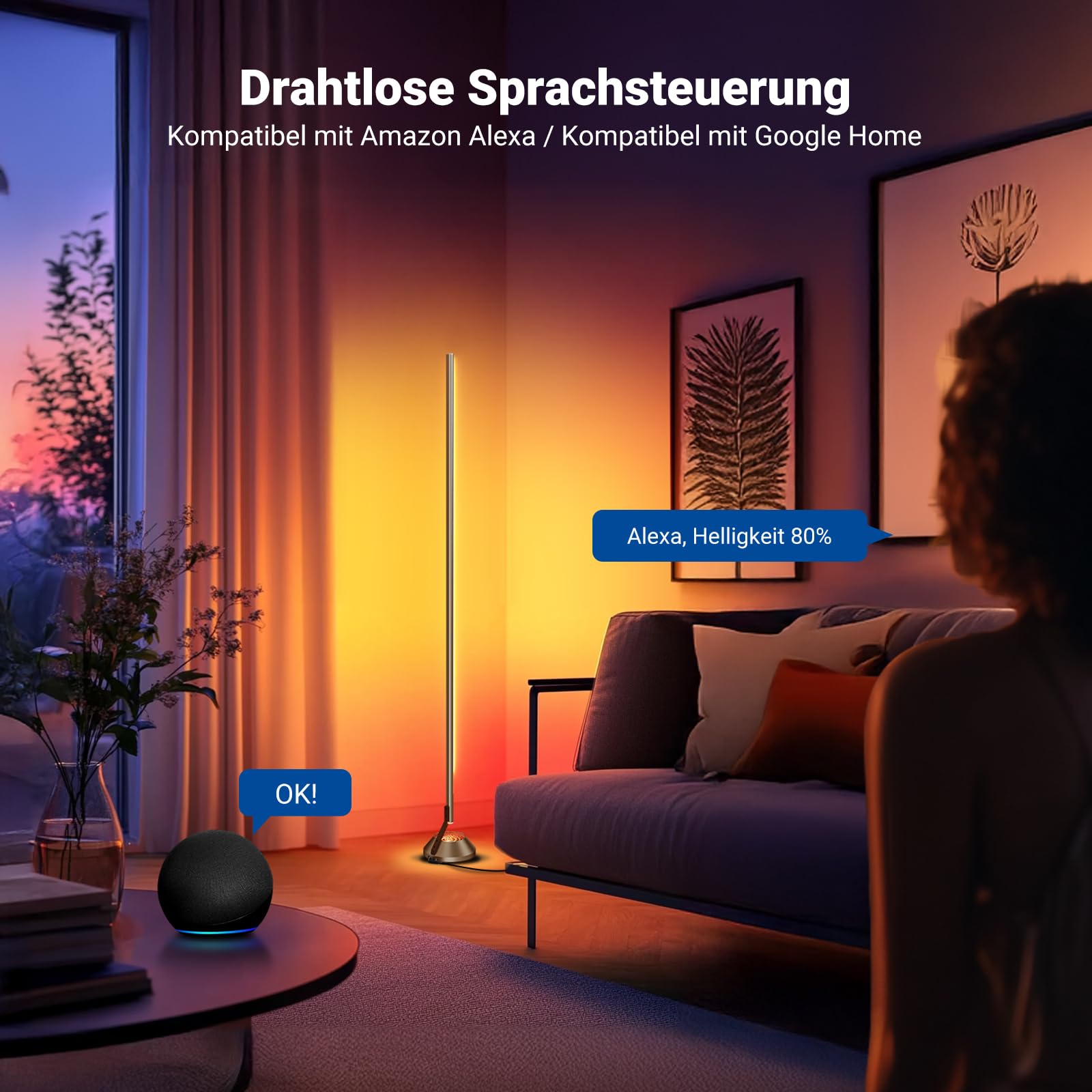 NEEWER Smart RGB IC W Stehlampe, 1500lm LED Eckleuchte kompatibel mit Alexa Google, APP Steuerung/AI DIY/Musiksynchronisation/16 Millionen Farben, Licht für Wohnzimmer Schlafzimmer Dekor, NF01 2