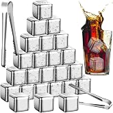 ddseexhe 24 PCS Stainless Steel Ice Cubes,Reusable Metal Metal Ice Cubes | Refreezable Metal Chilling Rocks with 2Pcs Ice Tongs,for Whiskey Vodka Wine Juice Drinks Soda
