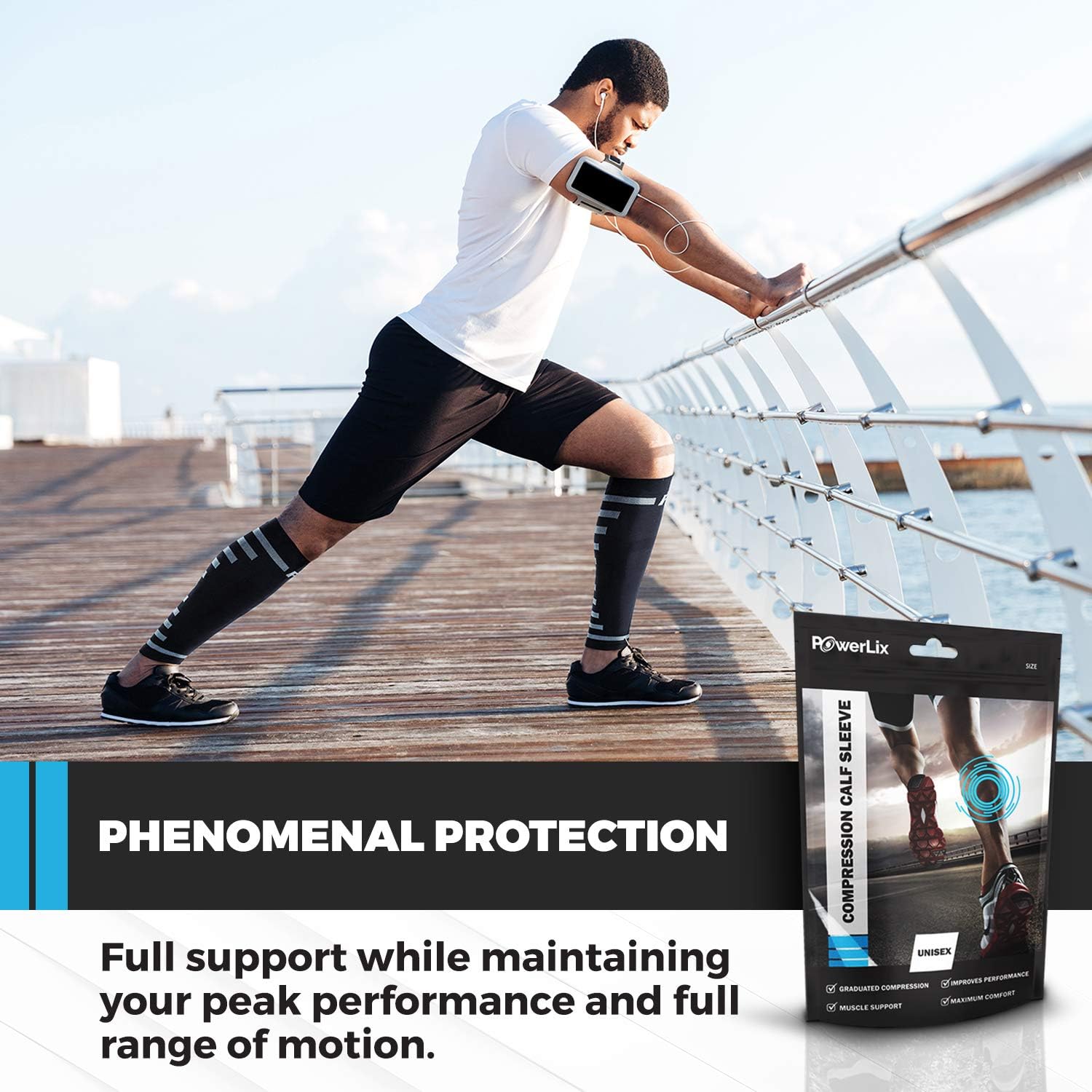 PowerLix Calf Compression Sleeve (Pair) – Supreme Shin Splint Sleeves for Men & Women – 20-30 mmHg: Clothing