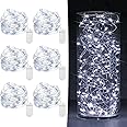 6 Pack Fairy Lights Battery Operated 7ft 20 LED Mini String Lights Twinkle Lights Silver Wire Firefly Starry Lights for Mason Jars Wedding Party Christmas Centerpiece Table Decorations, Cool White