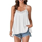 Vrtige Women's Summer Spaghetti Strap Sleeveless Lace Trim Loose Casual Flowy Cami Tank Top