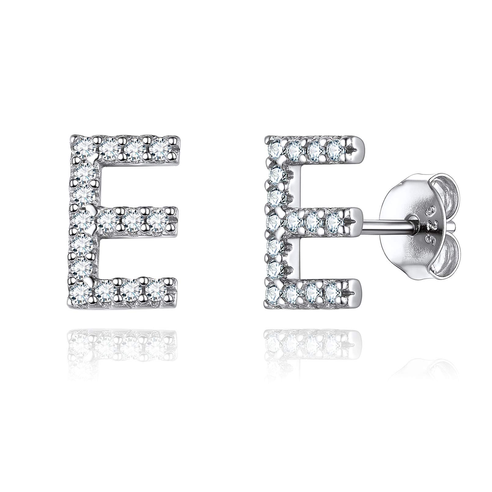 ChicSilver Cubic Zirconia Initial E Stud Earrings for Women Sterling Silver Minimalist Jewelry Monogram Name Earring Hypoallergenic