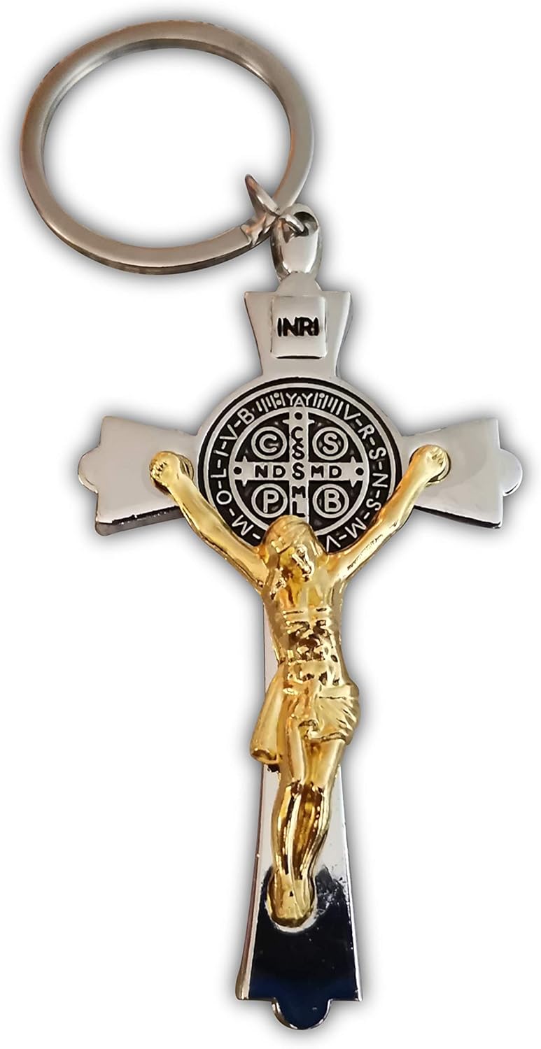 Eillwin Jesus Gold/Silver Color Crucifix Keyring Holy Cross Beautiful Christian Keychain, Silver-color, Gold Color, 75mm x 45mm