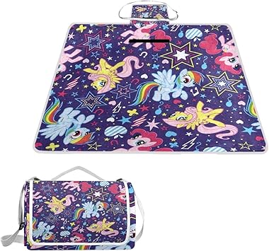 Amazon ユニコーン マイリトルポニー 可愛い ピクニックマット レジャーシート ファミリー レジャーマット 折りたたみ クッション 持ち運び おしゃれ 花火大会 運動会 遠足 キャンプ 145 150cm 2 6人用 Toni ピクニックブランケット