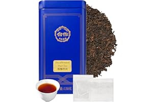 LOOMICA CO-OP 1950 Decaf Puerh Tea Loose Leaf, Decaffeinated, 150g, Premium Yunnan Large-Leaf Aged Fermented Tea, Smooth, Rich & Smooth, No Additives, 20 Empty Teabags Included, Tin