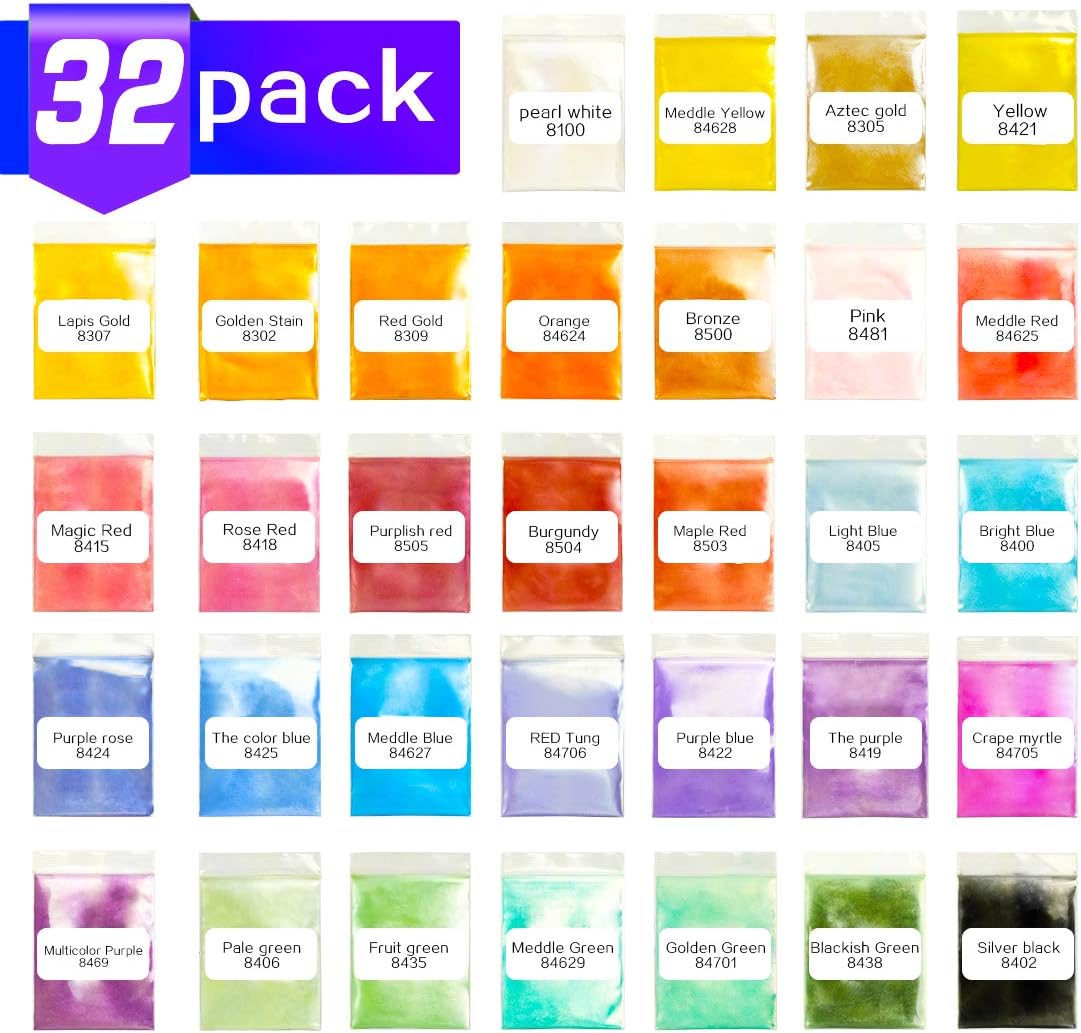 Mica Powder Set - 32 Color 320g/11.3oz Perfect for Epoxy Resin Color Pigment, Soap Making, Slime, Bath Bombs…