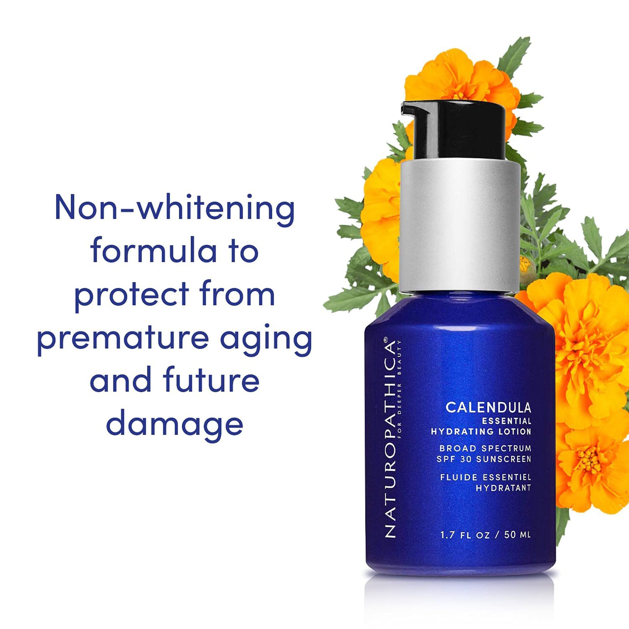 Naturopathica Calendula Essential Hydrating Lotion with SPF 30 Sunscreen, Daily Facial Moisturizer with Broad Spectrum UVA/UVB Protection, Face Sunscreen for Men and Women, 1.7 fl oz