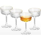 VIMERPA Coupe Glasses, Gold Rim Martini Coupe Glasses Set of 4, 8 oz Classic Cocktail Glassware - Champagne, Manhattan, Cosmopolitan Crystal Goble，Vintage Art Deco Luxury