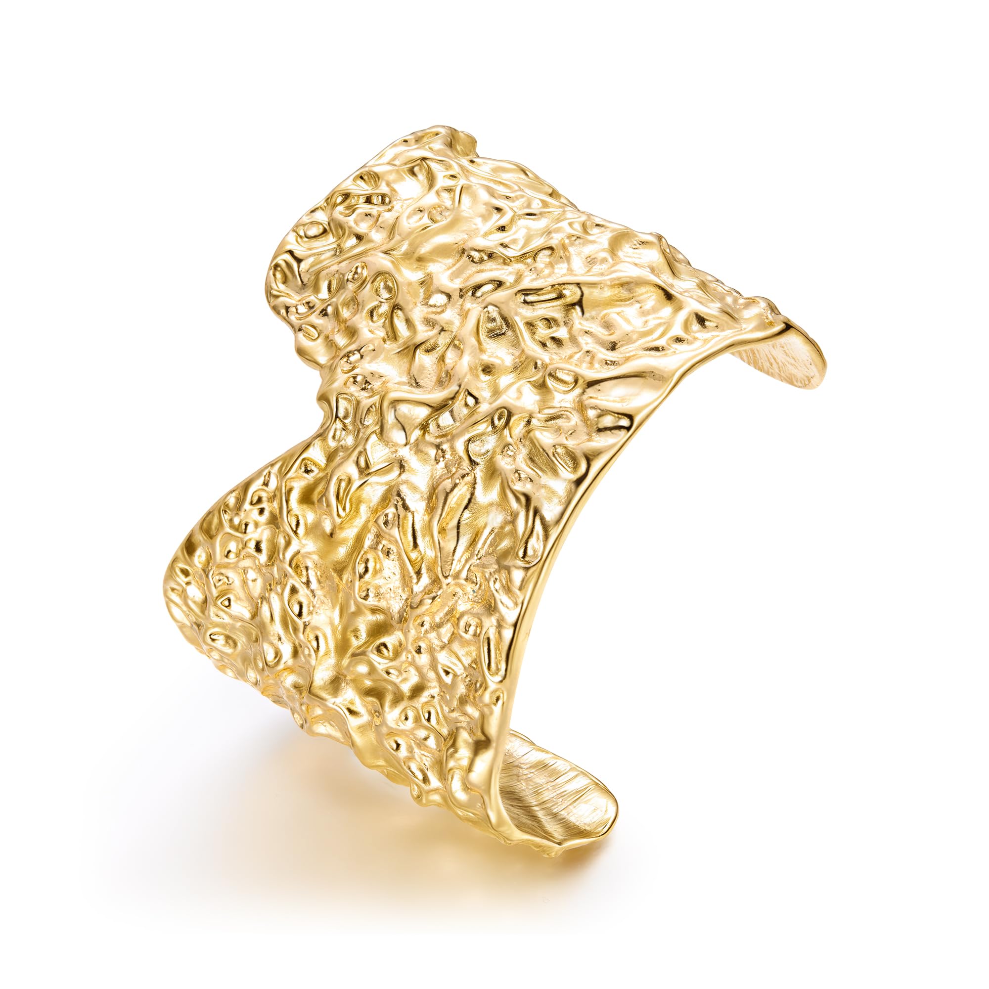 Ever Faith Wide Grooved Cuff Bangle Bracelet for Women Girls, Chunky Wrist Open Cuff Bracelet Gold-Tone