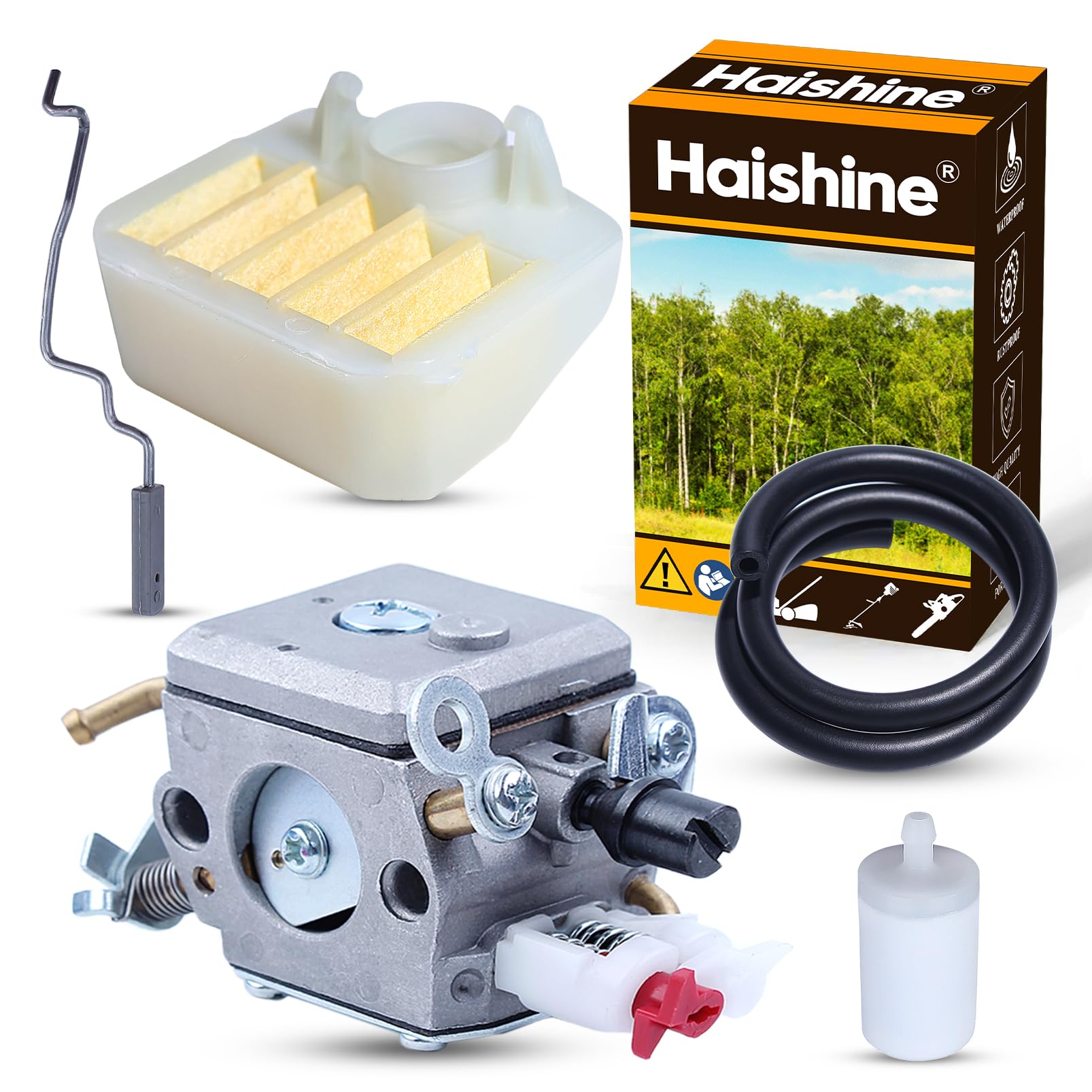 Haishine Carburetor Air Fuel Filter Line Throttle Shaft Rod Lever Kit for Husqvarna 340 345 346 350 351 353 Chainsaw [#503283208] New