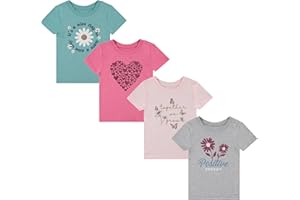 BTween Girls 4-Piece Tops | Fashionable Short Sleeve T-Shirt | Casual Daily Shirt for Kids - Assorted Colors