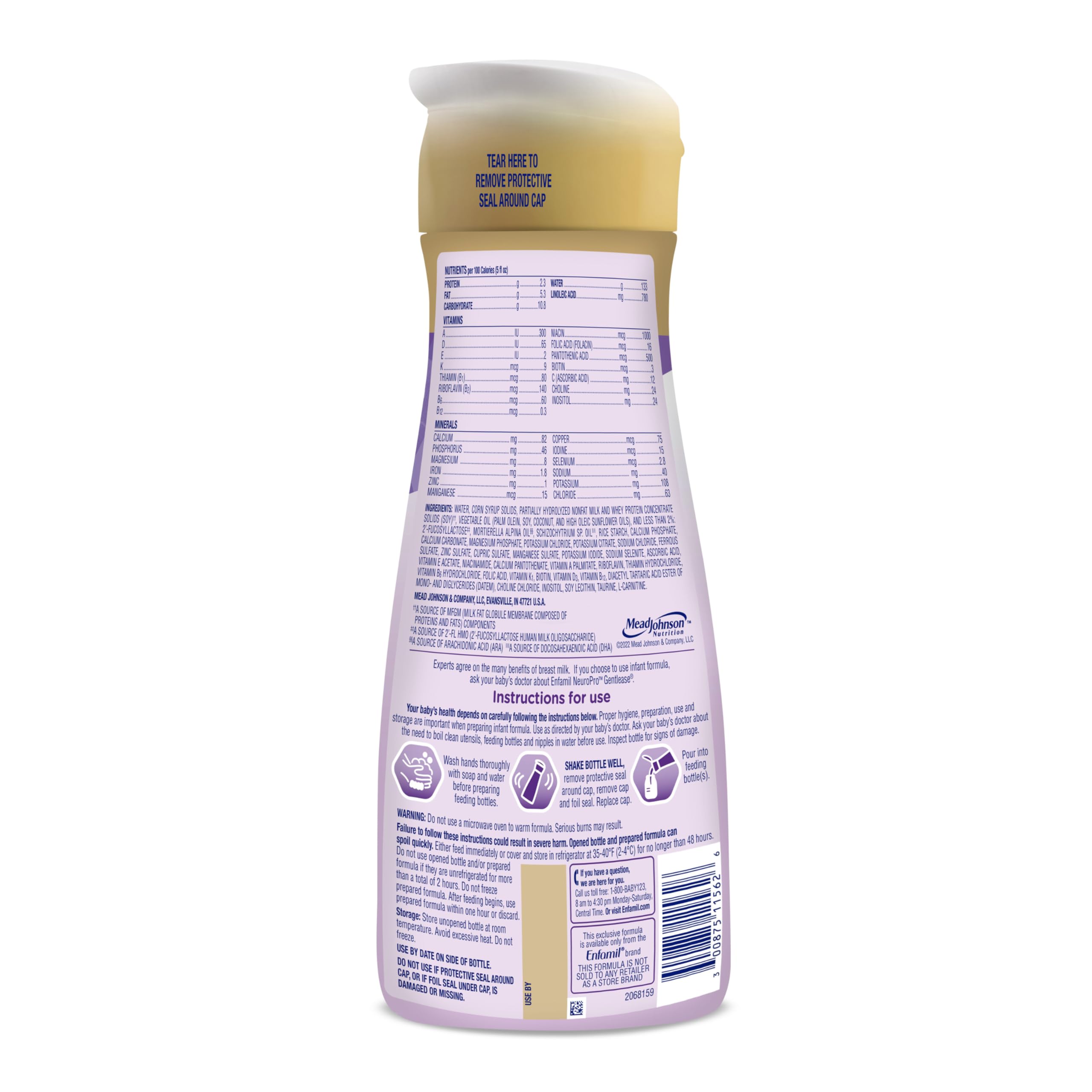 Enfamil NeuroPro Gentlease Baby Formula, Brain Building DHA, HuMO6 Immune Blend, Designed to Reduce Fussiness, Crying, Gas & Spit-up in 24 Hrs, Ready-to-Feed Infant Formula, Liquid, 32 Fl Oz (6 Count)