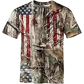 BEYFSJIRI American Flag T-Shirt Camouflage Shirts for Men Hunting Camo Patriotic Short Sleeve