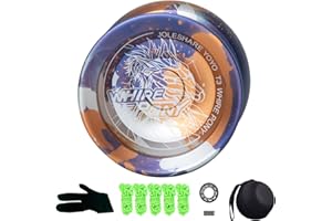 SHIREBLUE Professional Responsive Yoyo, Aluminum Yo Yo for Kids Beginner, Replacement Unresponsive Ball Bearing for Advanced Yoyo Players + 1 Glove + 5 Yoyo Strings + 1 Ball Bag (Orange-Purple)