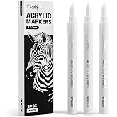 JusArt 0.7mm Fine Point White Permanent Markers, 3 Pack | White Acrylic Paint Pen for Rock Painting, Art Projects, Ceramic, Glass, Wood, Metal, Fabric, DIY, Ideal for Art Supplies