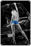 Sexy Woman Car Poster Hot Girl Short Jeans Metal