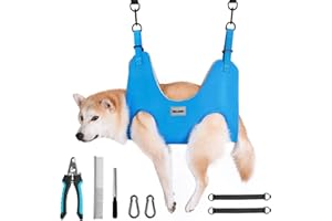 MULANNIC Pet Grooming Hammock Harness for Cats Dogs, 𝟒-𝐋𝐚𝐲𝐞𝐫 𝐑𝐞𝐢𝐧𝐟𝐨𝐫𝐜𝐞𝐝 Pet Grooming Hammock, Dog Hammock Restraint Bag with Nail Clippers, Nail File, Pet Comb for Grooming (M)