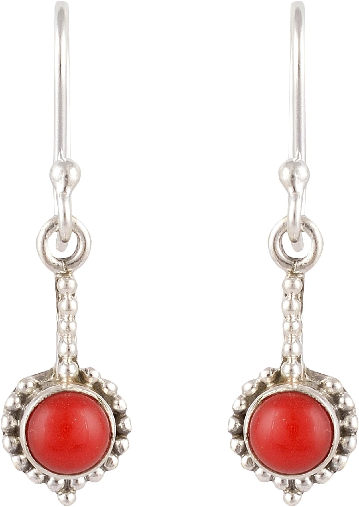 Handicraft 92.5 Sterling Silver Work Wear Coral Drop Silver Earrings for Girls (AA925095)