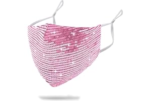 MLGDA Sparkly Sequins Mouth Masc Fashion Designer Glitter Cotton Face Cover With Adjustable Ear Loops Reusable Masquerade Party Nightclub Rave Festival Sequins Face Covering (Pink)