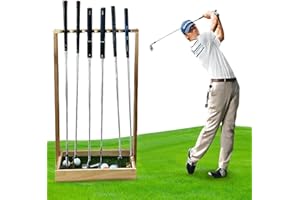 MOBILE PRO SHOP Premium Golf Club Holder Wooden Golf Putter Stand with Golf club brush - Golf Club Organizer for Indoor & OutDoor Home, Office - Golf Club Rack Storage for 6 Clubs - Floor Display Rack - Made in USA