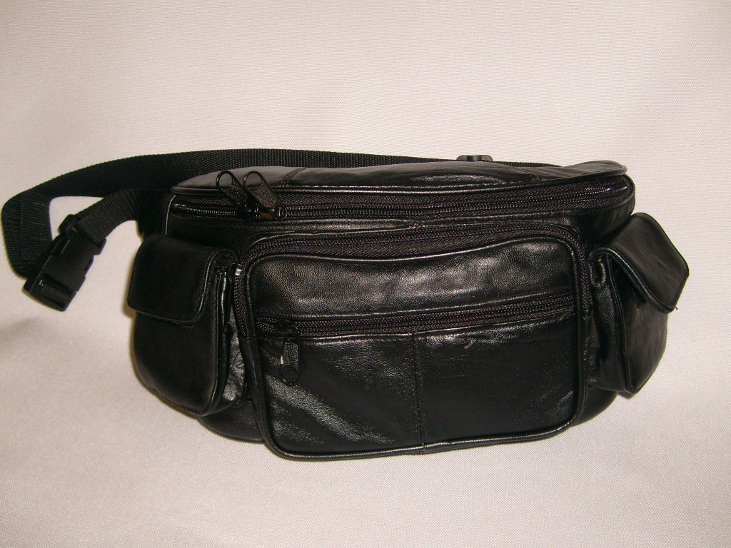 Leather Fanny Pack with 2 Side Pockets ,Lambskin Leather,extra Large eBay