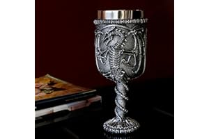 alikiki Medieval Skull Dragon Wine Goblet - Dungeons and Dragons Chalice Goblet 15.8oz Stainless Steel Drinking Cup GOT Drago