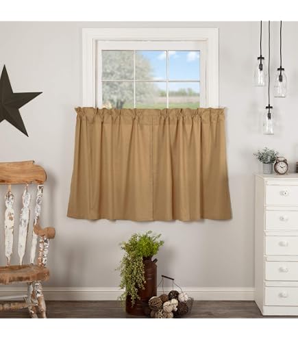 VHC Brands Farmhouse Curtains Natural Rod Pocket Tie Back(s) Cotton Burlap Solid Color Panel Pair, Antique White