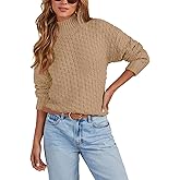 Women's Textured Mock Neck Knit Sweater Long Sleeve Turtleneck Sweater 2024 Fall Winter Chunky Knitted Pullover Jumper Tops