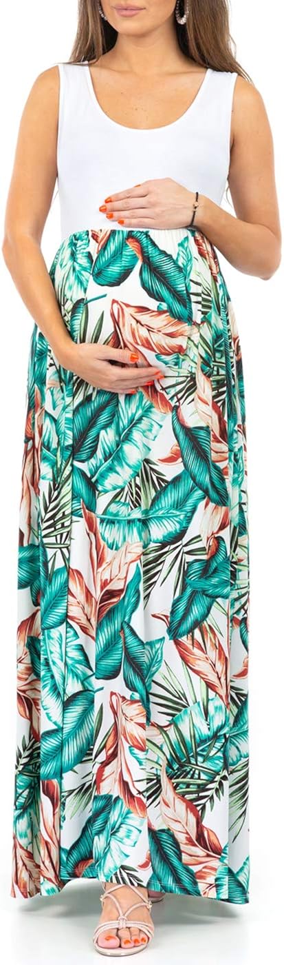 Sleeveless Ruched Color Block Maxi Maternity Dress for Baby Shower or Casual Wear at  Women’s Clothing store
