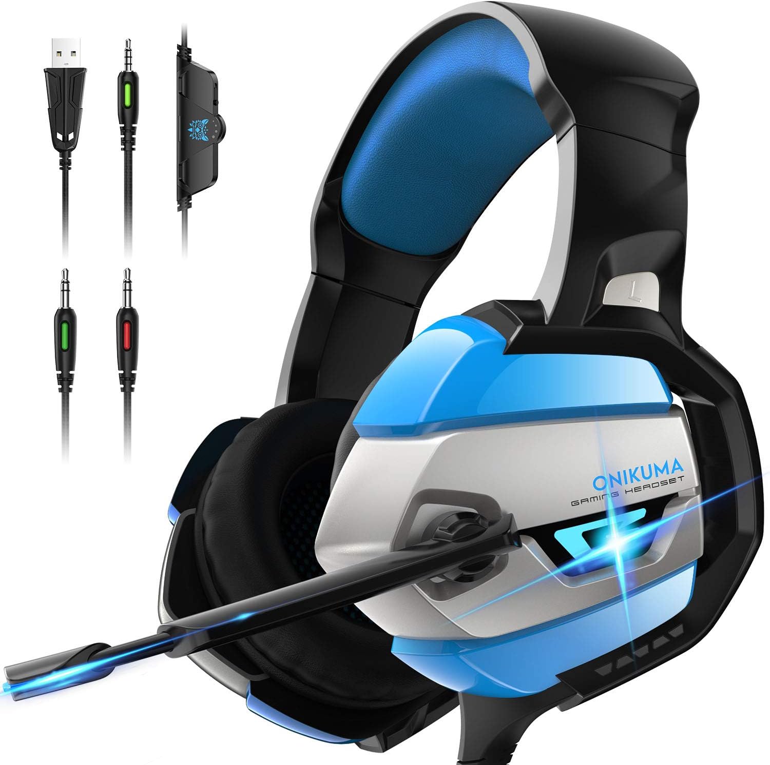 ONIKUMA Gaming Headset Xbox One Headset with 7.1 Surround Sound Stereo, PS4 Headset with Noise Canceling Mic &RGB LED Light, Compatible with PS4,PC, Xbox One (Adapter Not Included)
