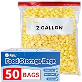 Reli. 2 Gallon Food Storage Bags (50pk) | Resealable Storage, 2 Gallon Size | Resealable Bags For Food, Toys, Supplies | Leak-Proof Double Zipper, Microwave-Safe, Write-On Label, BPA Free