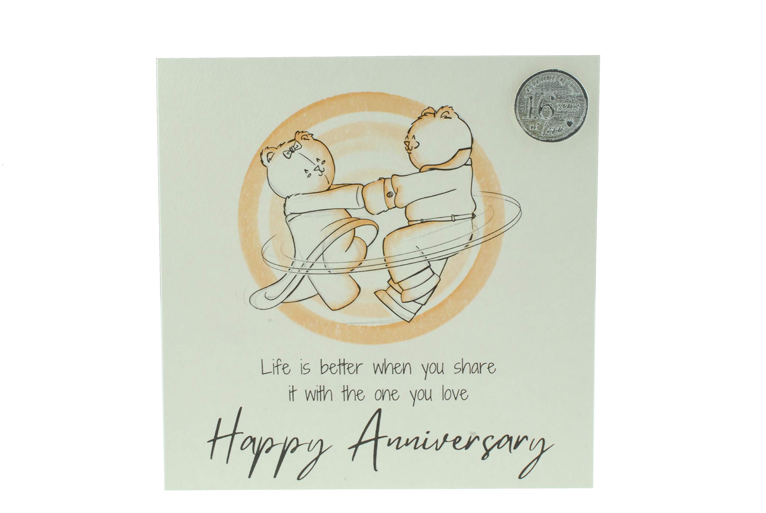 Cute 16th Wedding Anniversary Card, Dancing Bears – Free Metal 16th Anniversary Love Token Gift (gc-annidancing16)