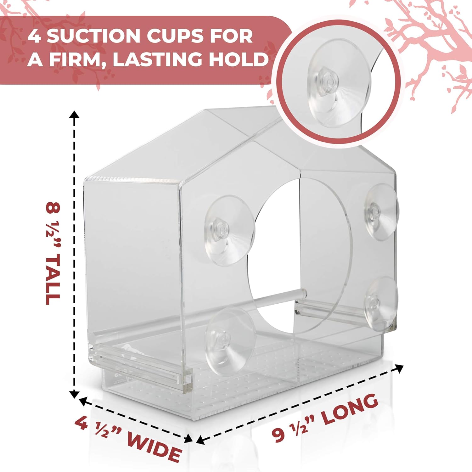 Wild Birds of Joy Bird House Window Bird Feeder with 4 Super Strong Suction Cups & Locking, Sliding Seed Tray, Extra Large, Clear Acrylic, Outdoor Bird Feeders, Outside View of Cardinal and Blue Jay : Garden & Outdoor