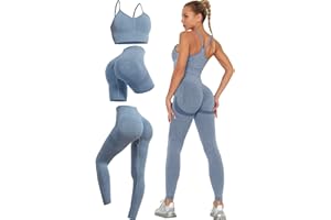 LUBERASU 3 Piece Workout Sets for Women Scrunch Butt Lift Leggings Shorts with Pleated Strappy Sports Bra Active Outfits