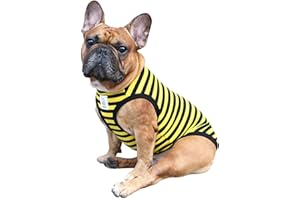 iChoue English Bulldog 100% Breathable Cotton Striped T Shirts Halloween Vest Clothes for Medium Dogs Tank Tops French Frenchie Pug Boston Terrier Pitbull Yellow Black Stripes - XLarge