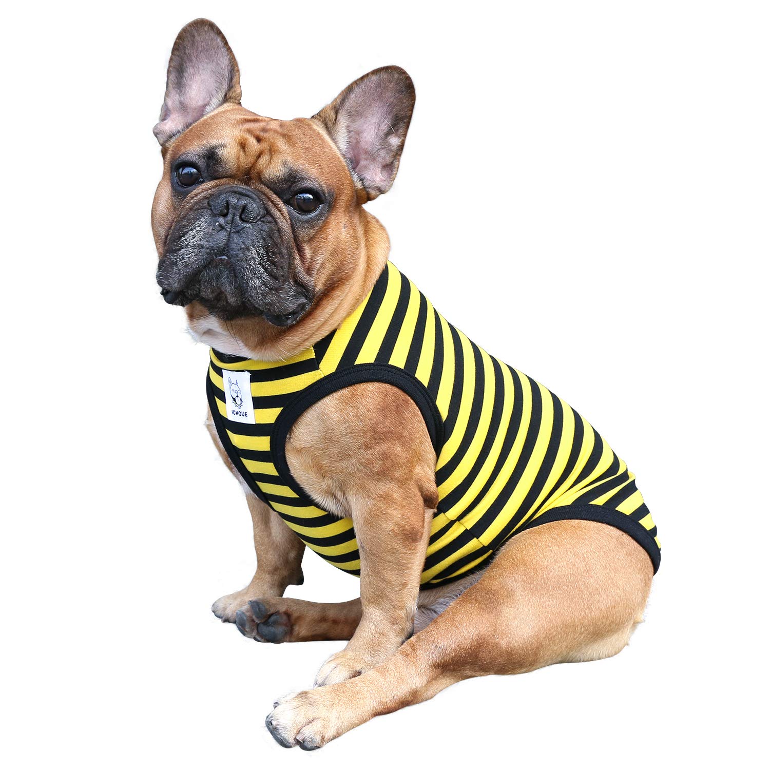 iChoue English Bulldog Striped T Shirts Clothes for Medium Dogs Vest Tank Tops Puppy Large French Frenchie Pug Boston Terrier Pitbull Yellow Black Strips - XXL — image 1