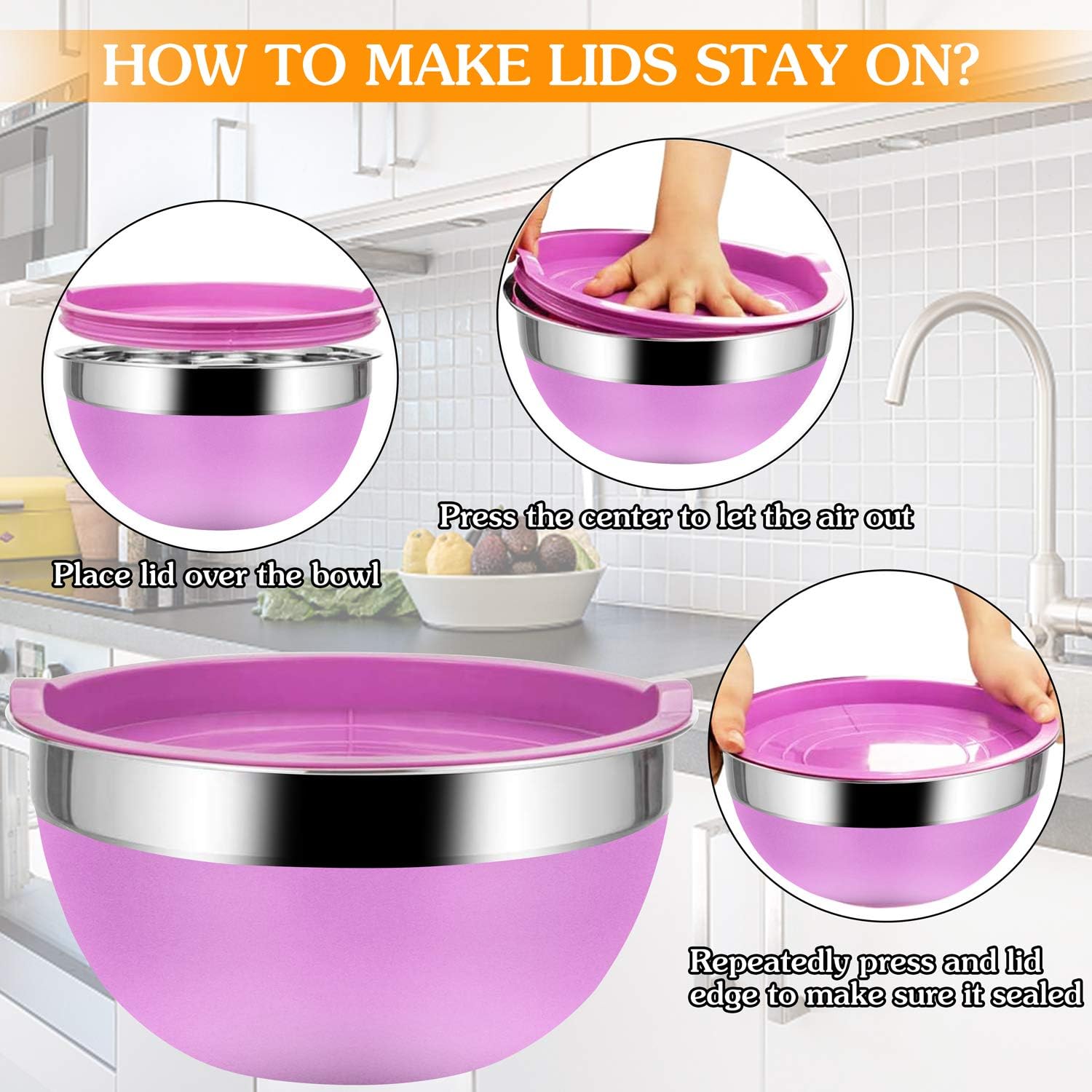Mixing Bowls - Babyltrl Mixing Bowls Set, 18pcs Kitchen Tools Stainless Steel Nesting Mixing Bowls with Lids, Size 7, 6, 5, 4, 3, 2, 1.5 QT, 7 Colors Kitchen Bowls for Mixing, Serving & Prepping: Kitchen & Dining