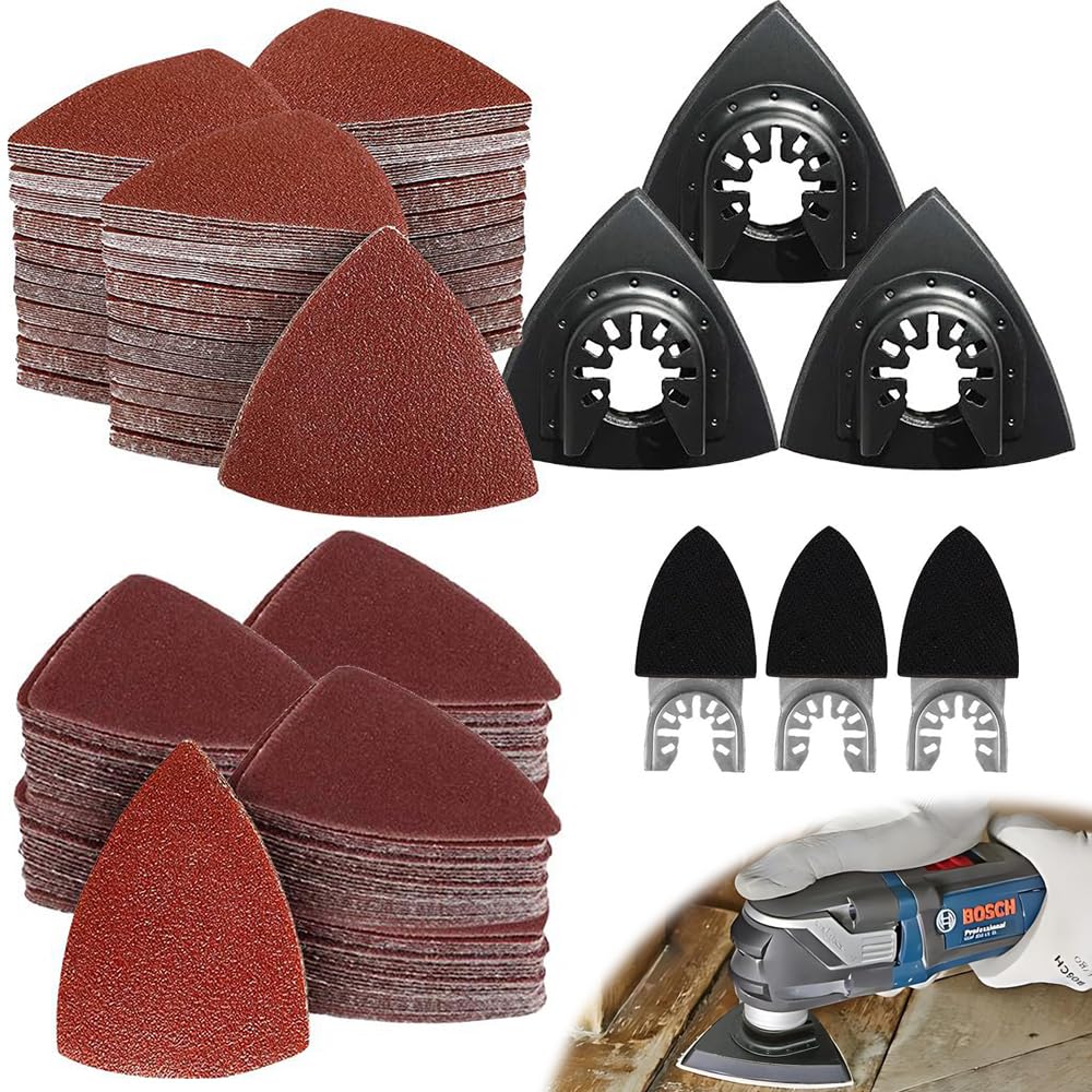 Mineup 156 Pcs Oscillating Tool Sanding Pad Kit, 3 Triangle Sanding Pads, 3 Finger Sanding Pads, 150 Sandpaper (60, 80, 100, 120, 240 Grit), Multi Tool Compatible