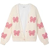 FindThy Women’s Kawaii Strawberry Embroidered Cardigan Long Sleeve V Neck Chunky Knitted Cardigans Tops