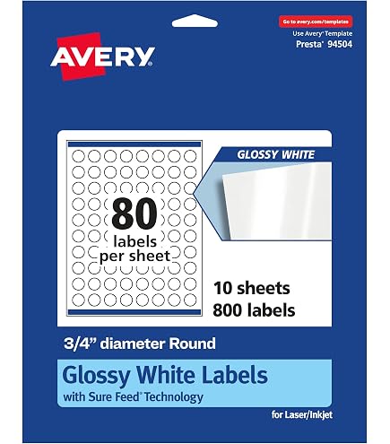 Avery Rectangle Labels With Sure Feed, 3-1/3\" X 4\", 30 Glossy White Labels 36470