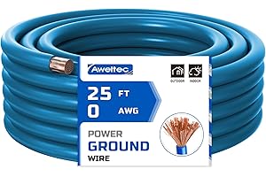 AWELTEC 0 Gauge Wire, 25 Feet Blue Power Ground Cable, Primary Automotive Wire, Copper Clad Aluminum for Battery Cable, Car Audio, Amp Wiring, Generator, Automotive, RV
