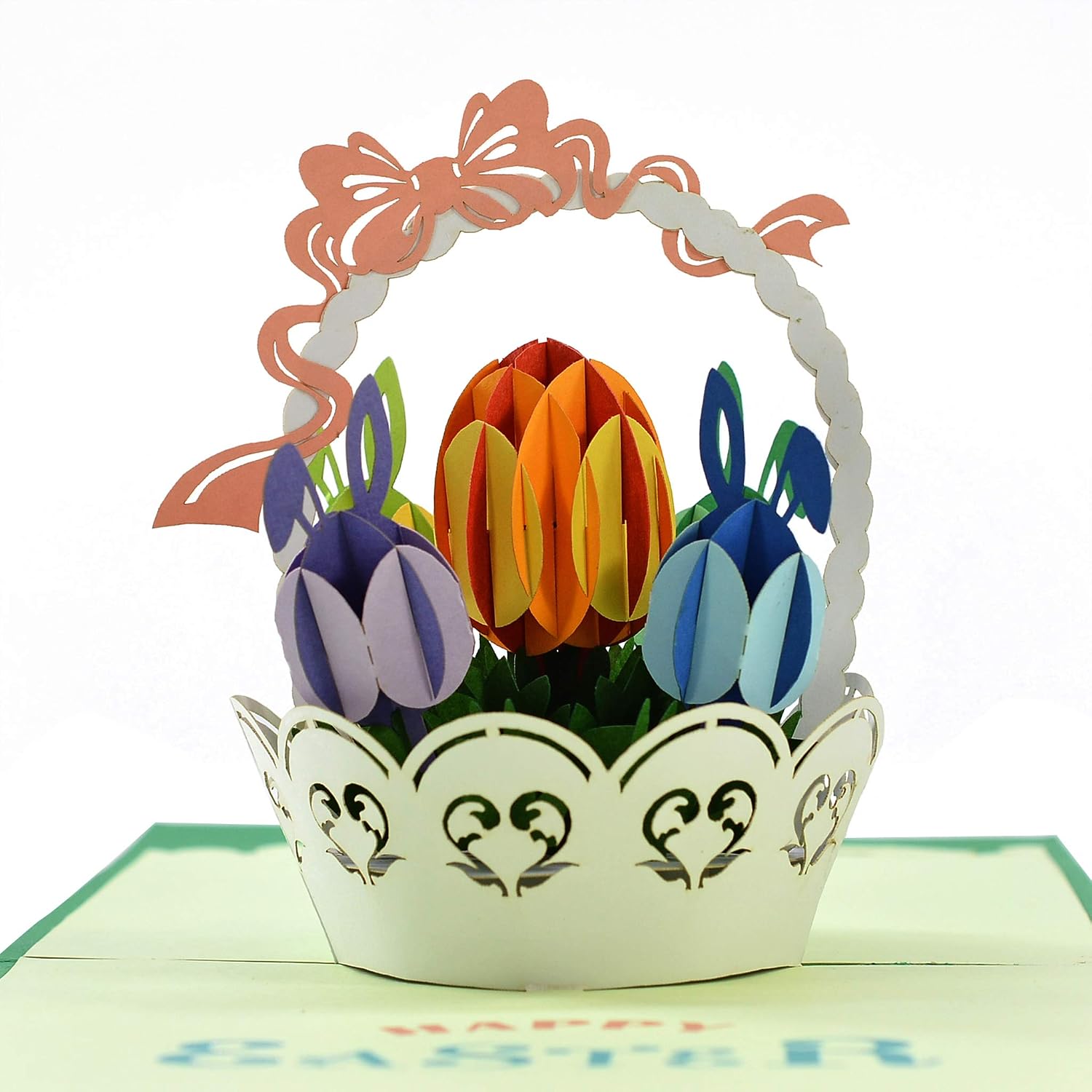 Happy Easter Bunny Basket Pop Up 3D card. Colourful Spring Collection. A Delightful surprise easter greeting card gift for Kids Children - Image 4
