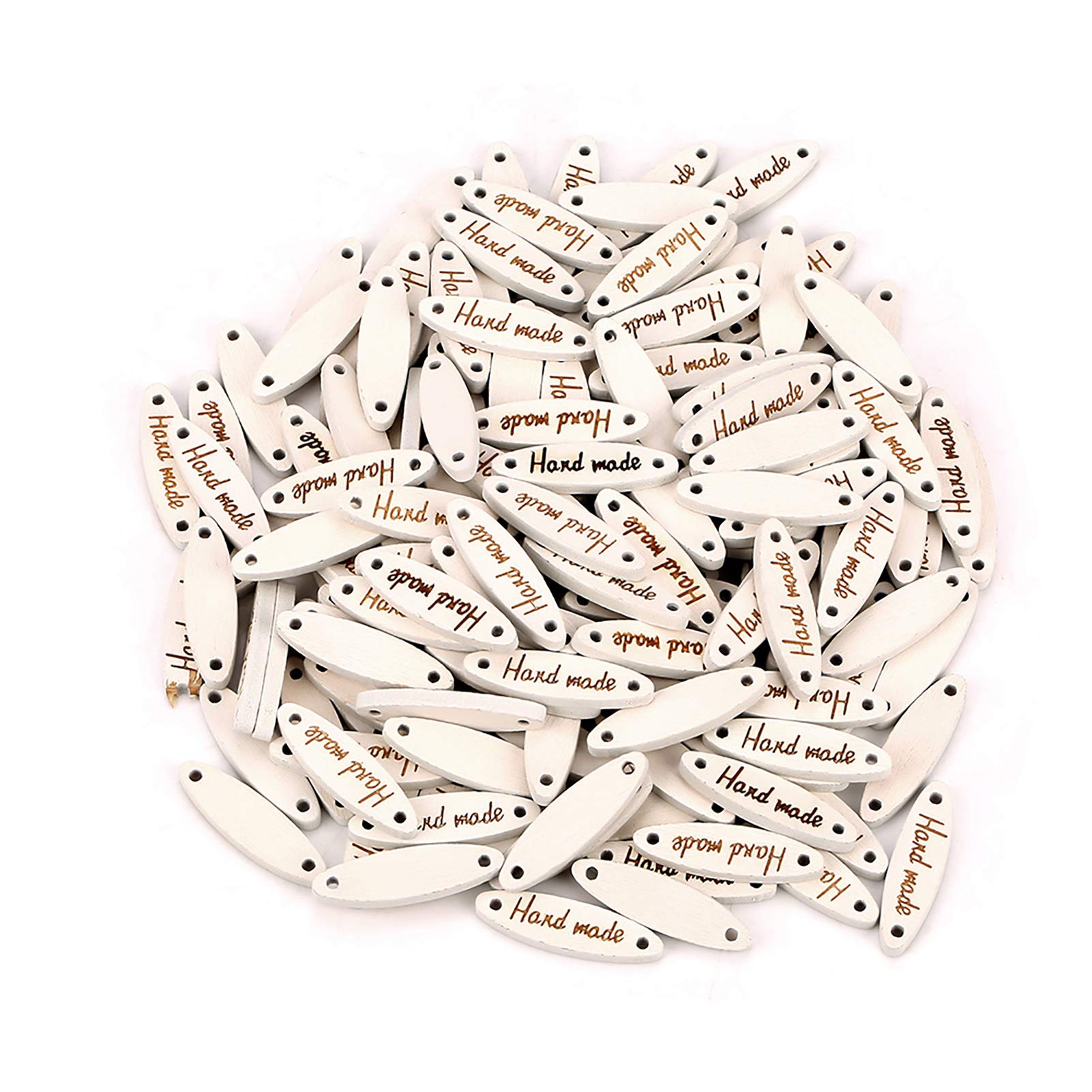 Knitting Labels Oval, Oval Wooden Handmade 2-Hole Buttons Label Tag Sewing DIY Scrapbooking Crafts Pack of 100PCS